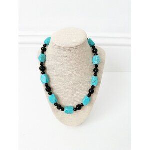 NWT Genuine Turquoise & Black Onyx Necklace Beaded Blue Black